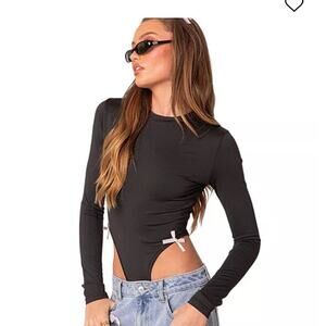 Edikted Black Marlo Highcut Bodysuit